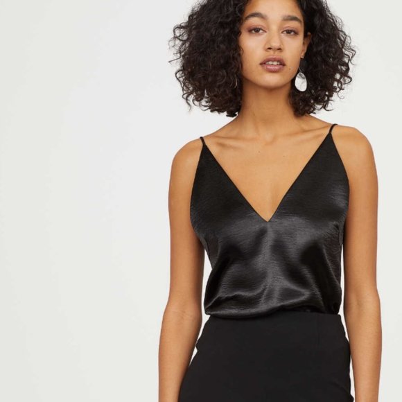 H&M V-neck satin camisole black - Picture 5 of 11